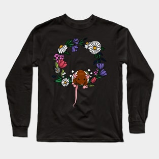 Rat with a spring floral wreath Long Sleeve T-Shirt